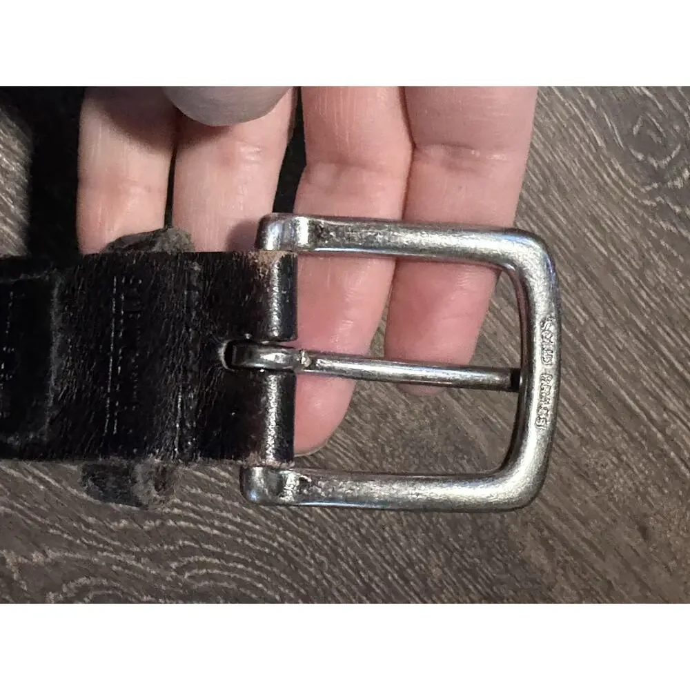 Structure Y2K Black Leather Chain Braided Leather Belt Solid Brass Buckle SZ 38